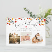 Love&Bedankt Wildflower 3 Foto Baby Dank u Bedankkaart (Staand voorkant)