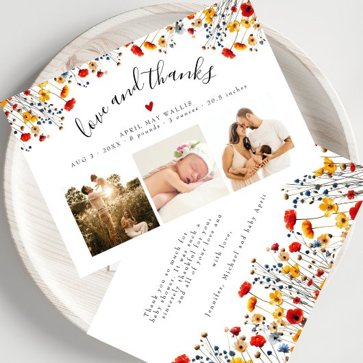 Love&Bedankt Wildflower 3 Foto Baby Dank u Bedankkaart
