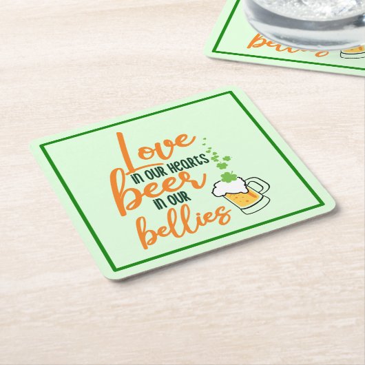 Love & Beer St. Patrick's Day Fun-61146 Hoodie Kartonnen Onderzetters (Schuin)