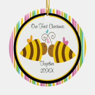 Love Bees Couple Kerstversiering Keramisch Ornament