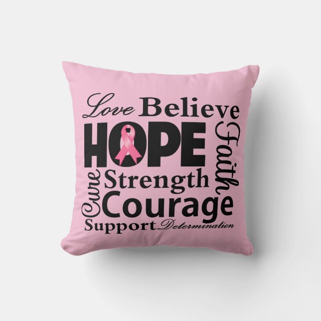 Love Believe Hope Typographic - Breast Cancer Kussen (Voorkant)