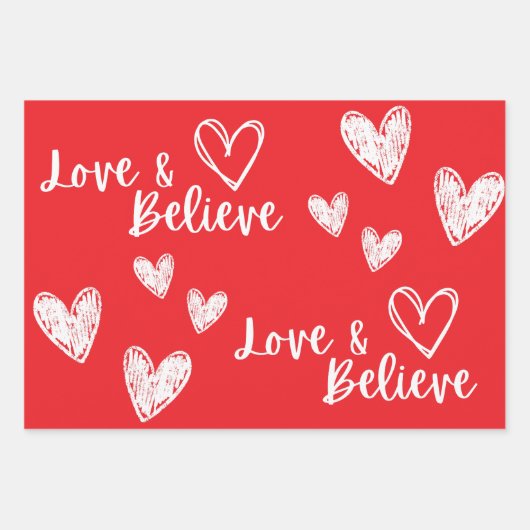 Love & Believe Valentijnsdag cadeau Inpakpapier Vel (Voorkant)