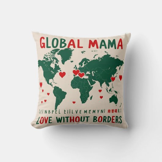 Love Beyond Borders: Wereldkaart Mama & Me Design Kussen (Voorkant)