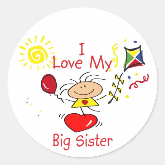 Love Big Stick Figuur Girl Ronde Sticker (Voorkant)
