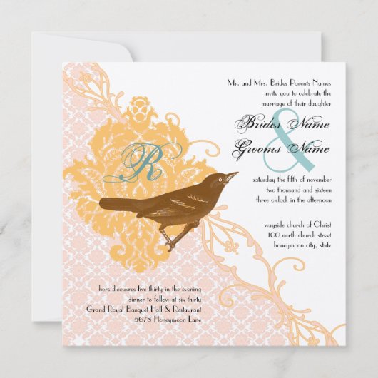 Love Bird Abriot, Robin Egg Blue Damask Kaart (Voorkant)