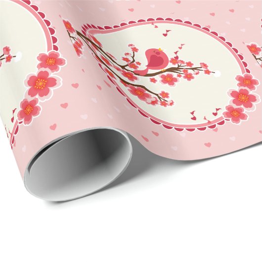 Love Bird and Hearts Happy Valentijns Cadeaupapier (Rol Hoek)