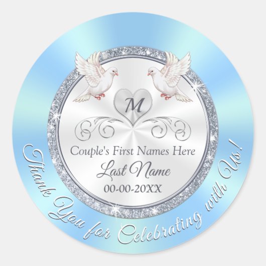 Love Bird Blauw Wit Zilver Bruiloft Favor Stickers (Voorkant)