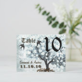 Love Bird Blue Table Number Heart Leaf Tree Briefkaart (Staand voorkant)