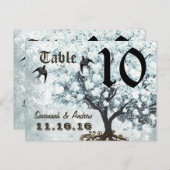 Love Bird Blue Table Number Heart Leaf Tree Briefkaart (Voorkant / Achterkant)