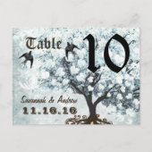 Love Bird Blue Table Number Heart Leaf Tree Briefkaart (Voorkant)