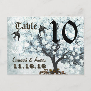 Love Bird Blue Table Number Heart Leaf Tree Briefkaart