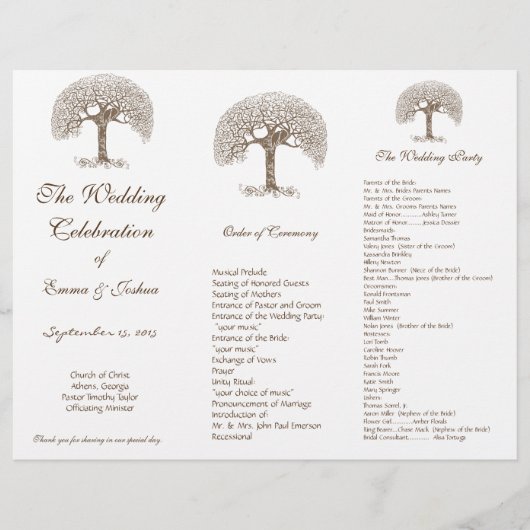 Love Bird Brown Tree TriFold Wedding Programme (Voorkant)