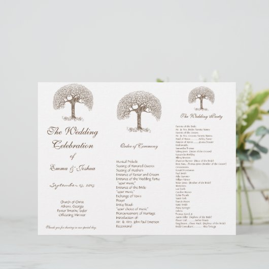 Love Bird Brown Tree TriFold Wedding Programme (Staand voorkant)