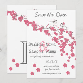  Love Bird Cherry Blossom Save the Date Kaart