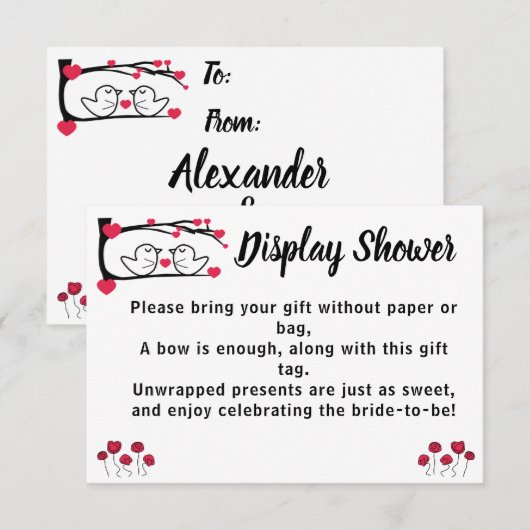 Love Bird Display Bridal Wedding Shower Informatiekaartje (Voorkant / Achterkant)