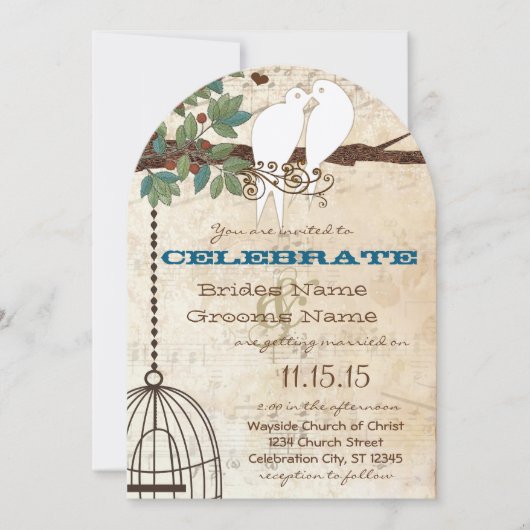 Love Bird Doves Sitting in a Tree Weduwen Invite Kaart (Voorkant)