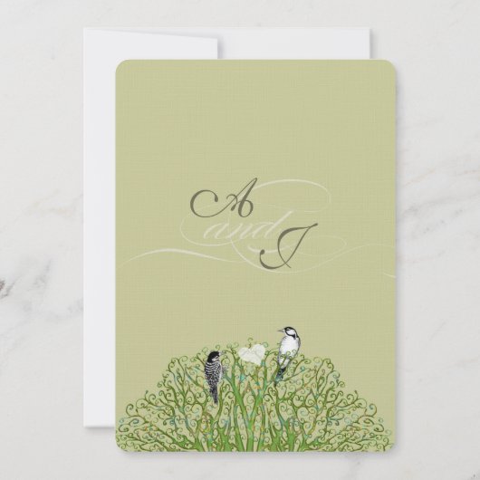 Love Bird Green Swirl Tree Weddenschap Kaart (Achterkant)