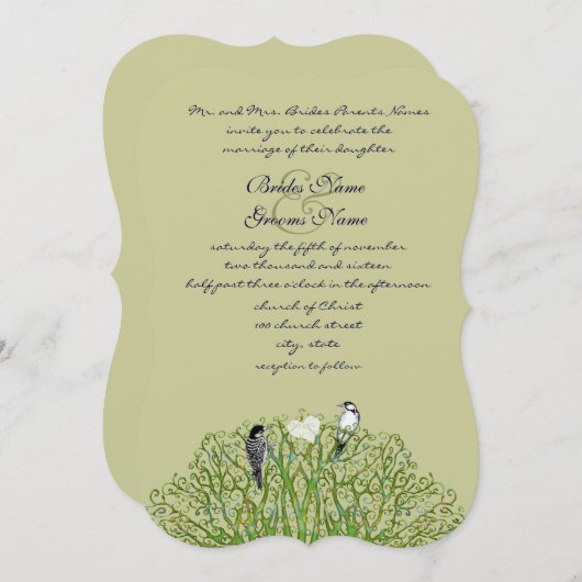 Love Bird Green Swirl Tree Weddenschap Kaart (Voorkant / Achterkant)