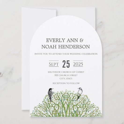 Love Bird Green Swirl Tree Weddenschap Kaart (Voorkant)