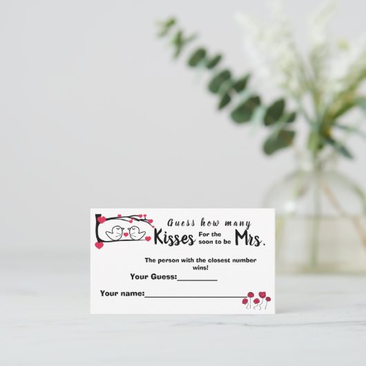 Love Bird Hoeveel Kisses voor Mrs Shower game card Plaatskaartje (Staand voorkant)