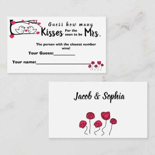 Love Bird Hoeveel Kisses voor Mrs Shower game card Plaatskaartje (Voorkant / Achterkant)
