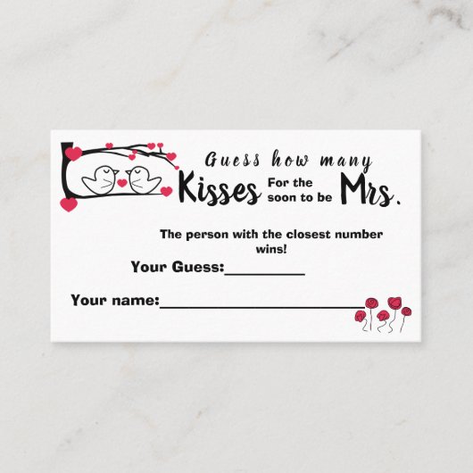 Love Bird Hoeveel Kisses voor Mrs Shower game card Plaatskaartje (Voorkant)