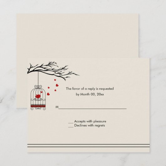 Love Bird in a Birdcage Wedding RSVP Kaartje (Voorkant / Achterkant)