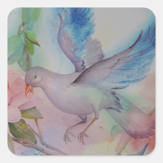 Love Bird in blauw en roze Vierkante Sticker (Voorkant)