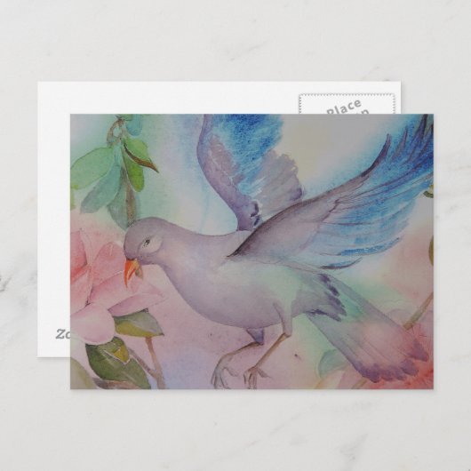 Love Bird in Blue and Pink Briefkaart (Voorkant / Achterkant)