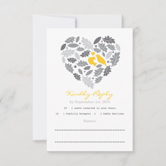 Love Bird Leaf and Heart RSVP Card (Voorkant)