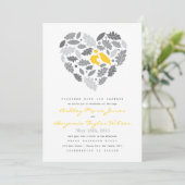Love Bird Leaf and Heart Wedding Invitation Kaart (Staand voorkant)