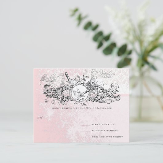 Love Bird Musical Scroll Monogram RSVP (Staand voorkant)