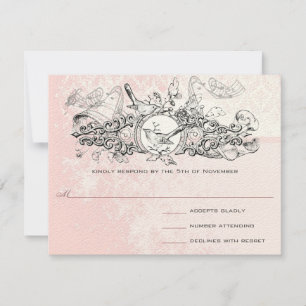 Love Bird Musical Scroll Monogram RSVP Kaartje