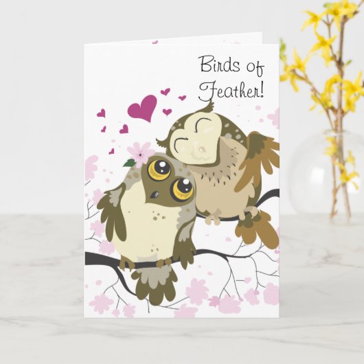 Love Bird Owls Wenskaart Kaart (Gele Bloem)