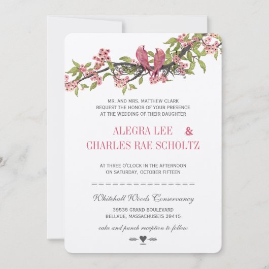 Love Bird Pink and Grey Cherry Blossom Kaart (Voorkant)