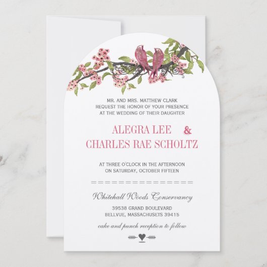 Love Bird Pink and Grey Cherry Blossom Kaart (Voorkant)