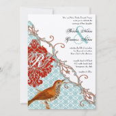 Love Bird Red (meer rood) Endive Damask Wedding Kaart (Voorkant)