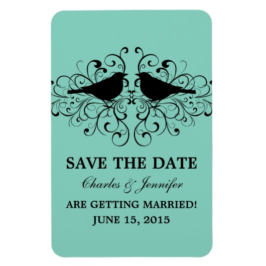 Love Bird Swirls Save the Date Magnet, Aqua Magneet (Verticaal)