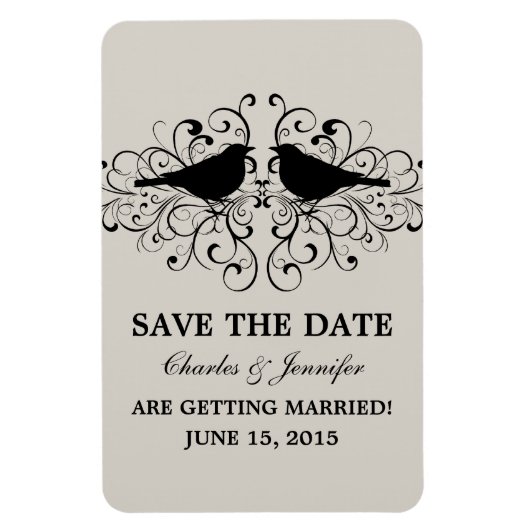 Love Bird Swirls Save the Date Magnet, Beige Magneet (Verticaal)