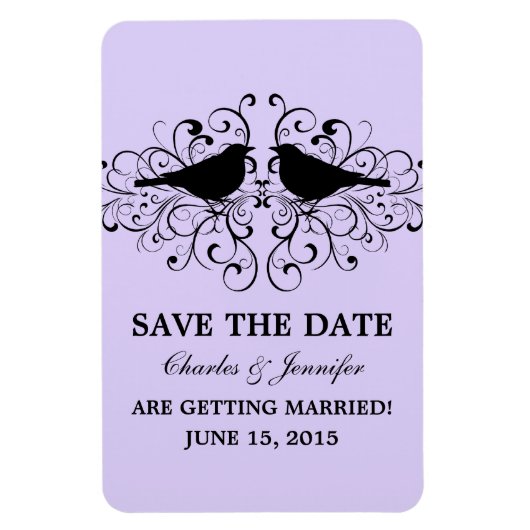 Love Bird Swirls Save the Date Magnet, Lila Magneet (Verticaal)
