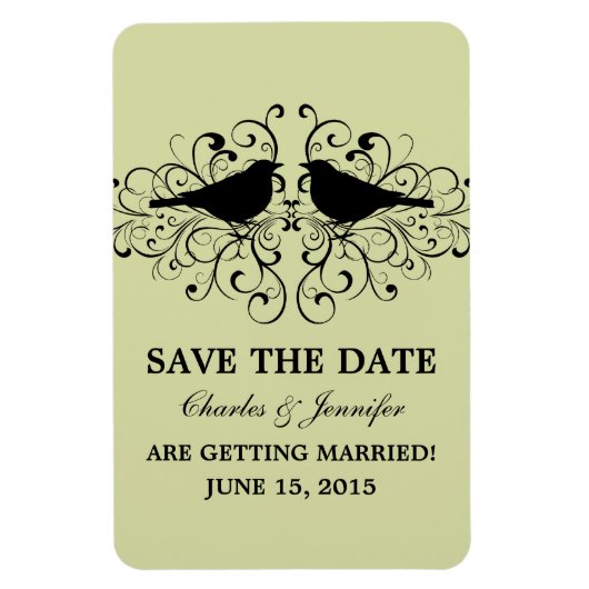 Love Bird Swirls Save the Date Magnet, Mint Magneet (Verticaal)