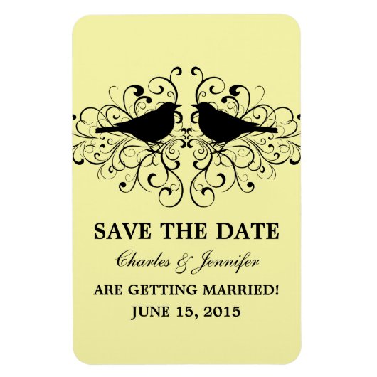 Love Bird Swirls Save the Date Magnet, Yellow Magneet (Verticaal)
