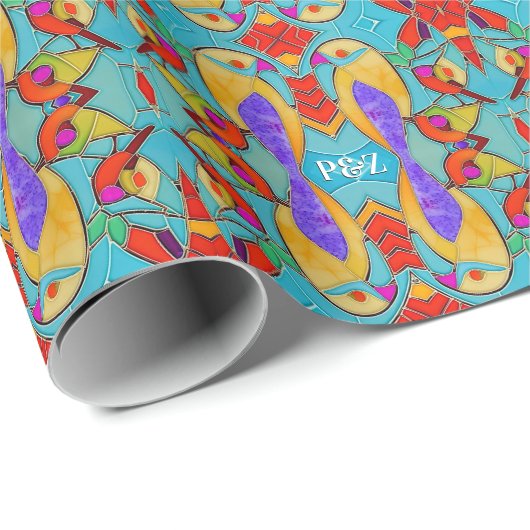 Love Bird Theme Painted Mosaic Tegels custom Cadeaupapier (Rol Hoek)