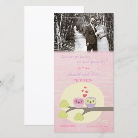 Love Bird Uilen Dank u bruiloft fotokaart Bedankkaart (Voorkant / Achterkant)