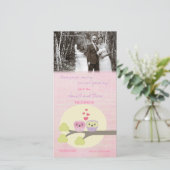 Love Bird Uilen Dank u bruiloft fotokaart Bedankkaart (Staand voorkant)