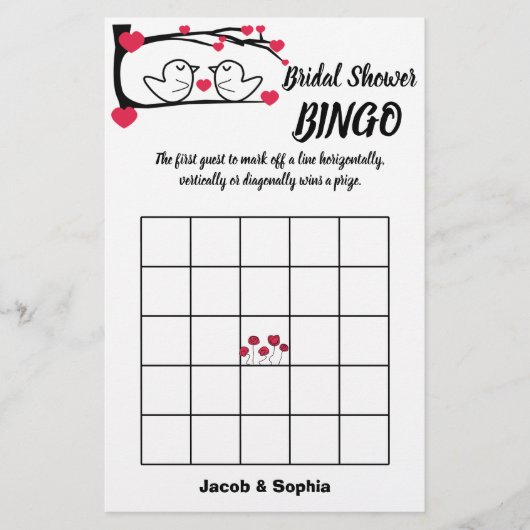 Love Bird Vrijgezellenfeest Bingo Game Card Flyer (Voorkant)