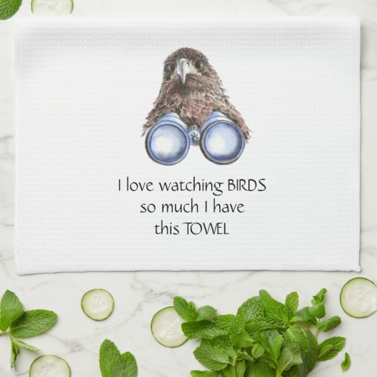 Love Bird Watching Hawk Binoculars Fun Quote Kitch Theedoek (Gevouwen)