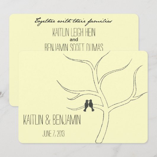 Love Bird Wedding Invitation Kaart (Voorkant / Achterkant)