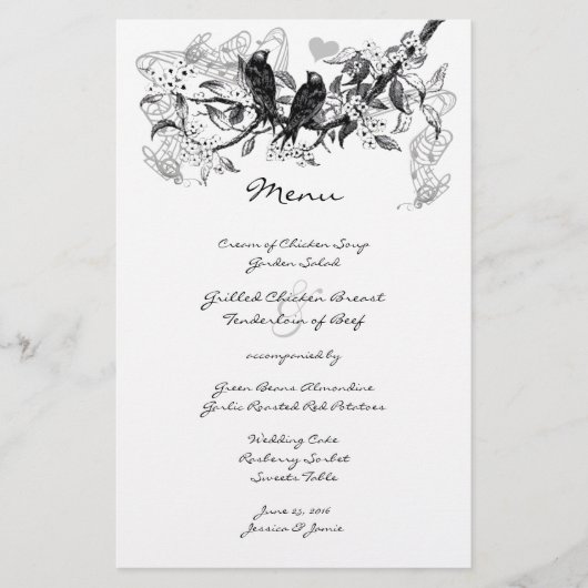  Love Bird White Flower Branch Wedding Menu (Voorkant)