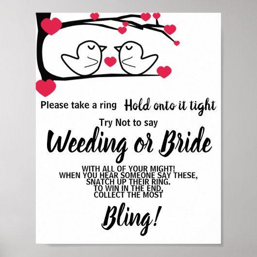 Love Bird Zet Ring op Vrijgezellenfeest Game Sign Poster (Voorkant)